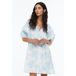 H&M Voluminous Balloon-Sleeved Blue White Floral Dress Size XS